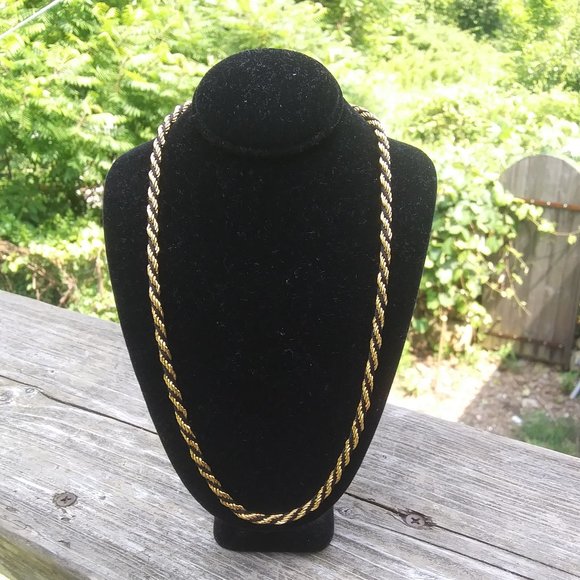 Vintage Trifari TM gold and black twist rope style necklace - Picture 2 of 16